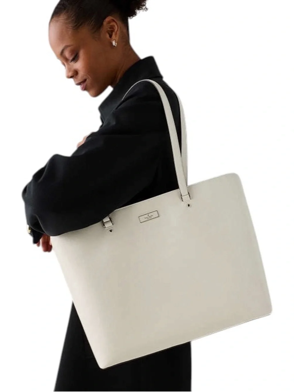 kate spade Cream Crinkle Patent Leather Large Tote Computer Bag NWT MSRP $399 - Picture 2 of 5